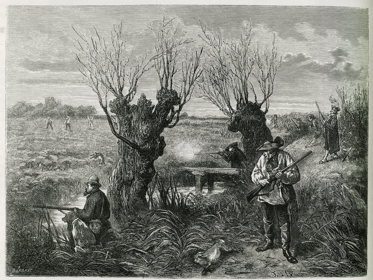 हंट हरे। F.ix द्वारा उत्कीर्णन, 1884 में, चार्ल्स ग्रैड द्वारा "एलस और लोरेन के माध्यम से" कहानी का वर्णन करने के लिए। द्वारा फ्रेडरिक थियोडोर लिक्स