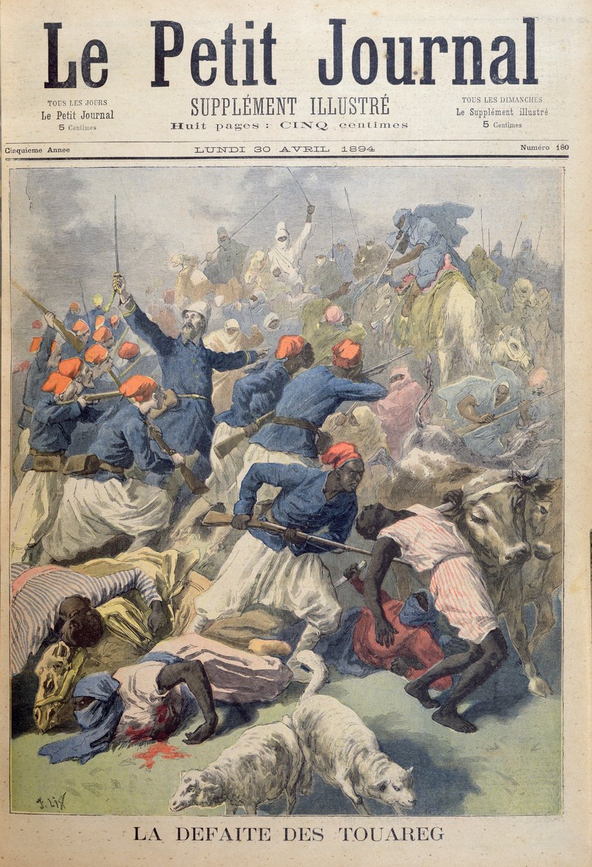 टुअरेग्स की हार, &39;ले पेटिट जर्नल&39; का फ्रंट कवर, 30 अप्रैल 1894 द्वारा फ्रेडरिक थियोडोर लिक्स