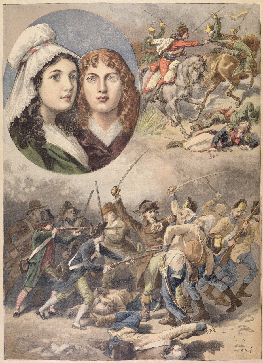 1792 में &39;ले पेटिट जर्नल&39; से फ्रेंच हिरोइनों, फेलिसाइट और थियोफाइल डी फर्निग द्वारा फ्रेडरिक थियोडोर लिक्स