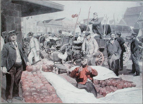 अलकमार में पनीर बाजार, c.1910 (कलर लिथो) द्वारा फ़्रेडरिक डी हेनेन