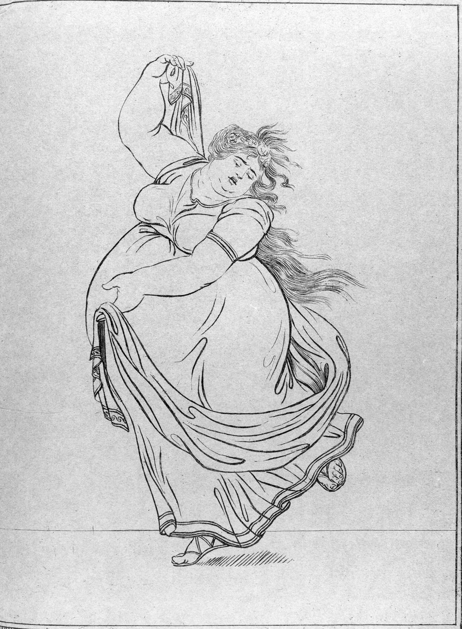 लेडी हैमिल्टन के &39;एटिट्यूड्स&39; के एक नए संस्करण से डांस के प्लेट, काफी हद तक बढ़े हुए, हन्ना हम्फ्री, 1807 द्वारा प्रकाशित जेम्स गिल्रे (1757-1815) को जिम्मेदार ठहराया (नीले पेपर पर नक़्क़ाशी) द्वारा फ्रेडरिक रिहबर्ग