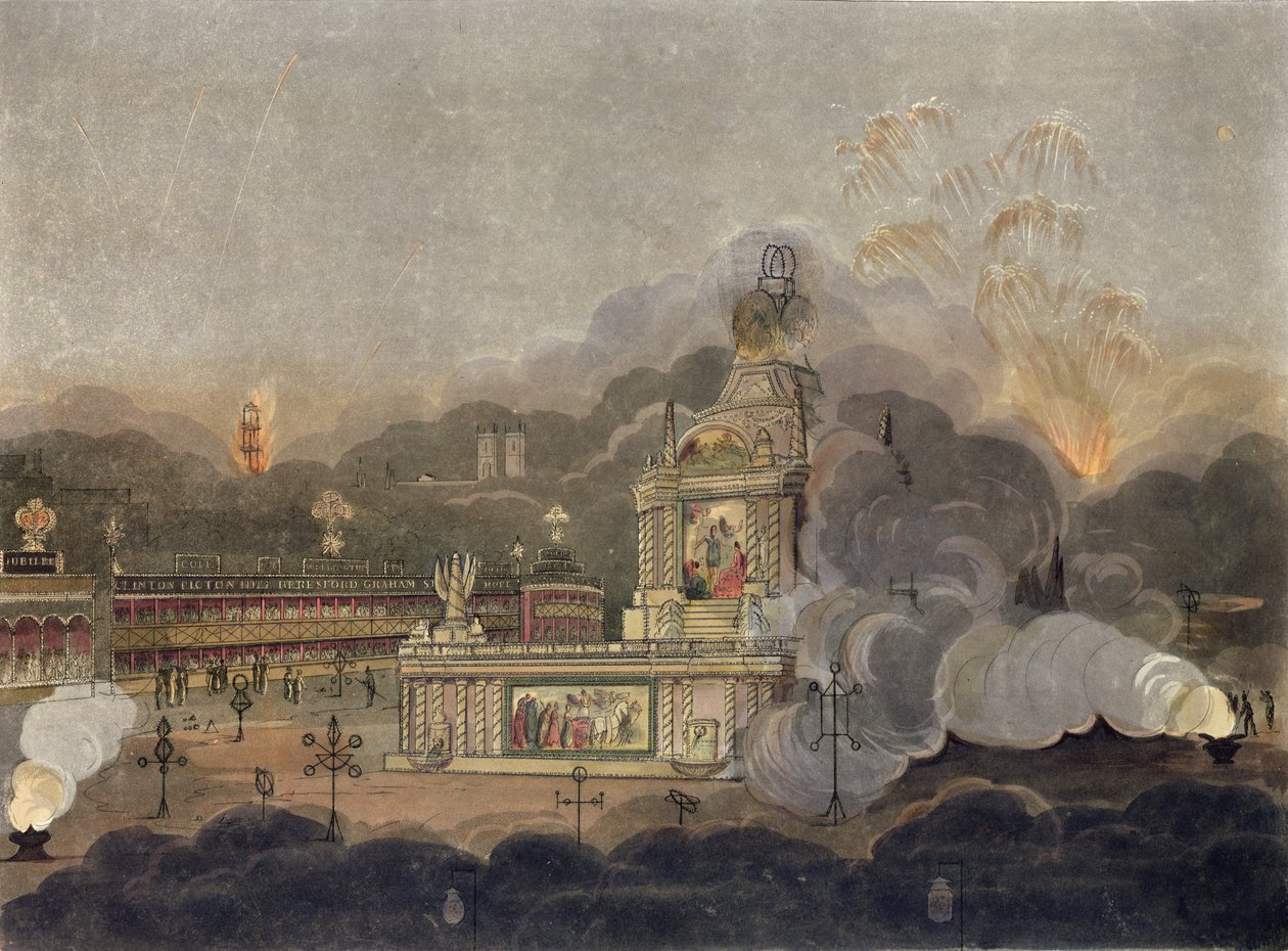 ग्रीन पार्क में कॉनकॉर्ड के मंदिर का एक दृश्य, 1 अगस्त 1814 (जलीय) द्वारा फ्रेडरिक कैलवर्ट