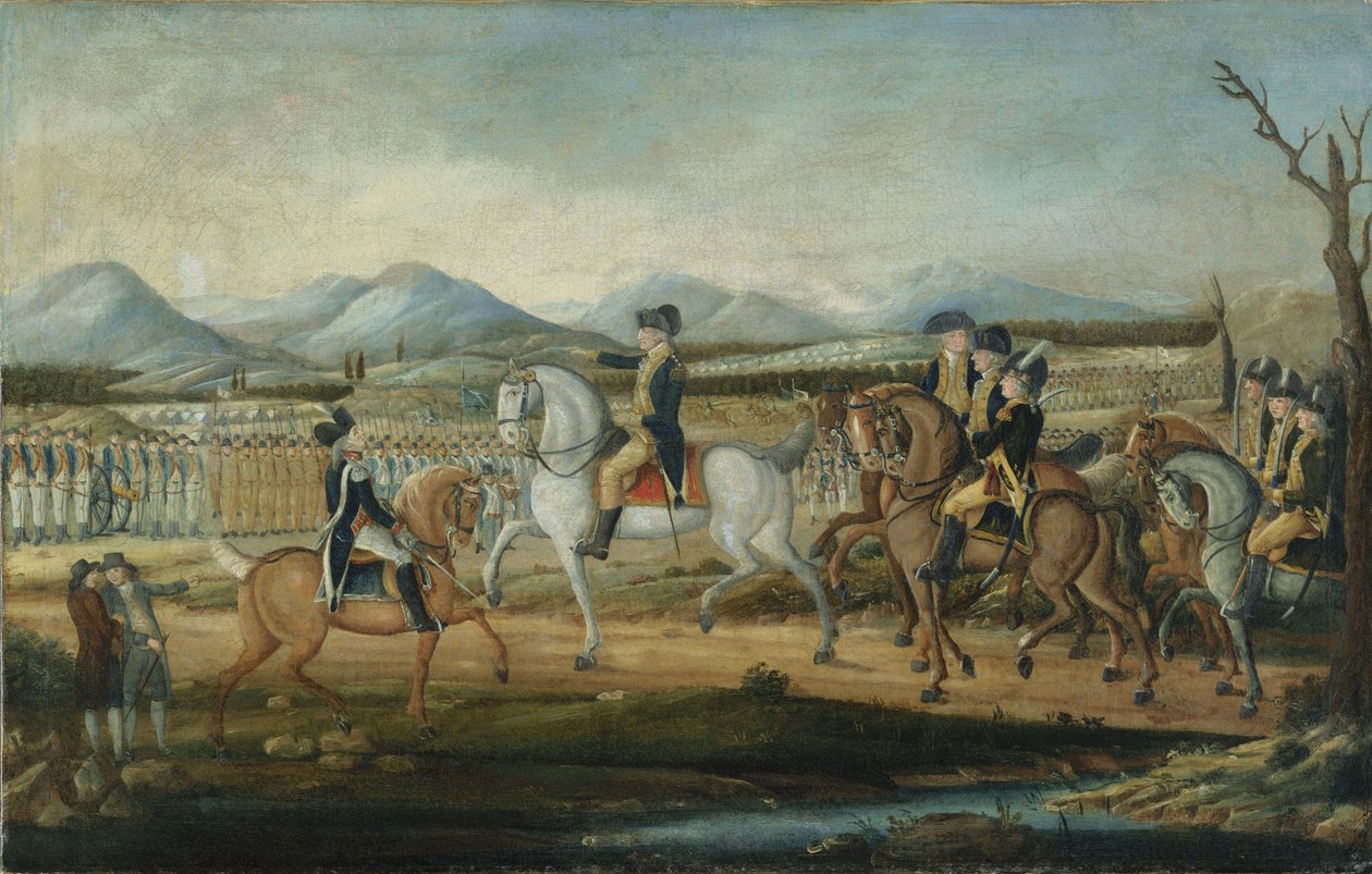 वाशिंगटन ने 1795 के बाद मैरीलैंड के फोर्ट कंबरलैंड में पश्चिमी सेना की समीक्षा की द्वारा फ्रेडरिक केमेल्मेयर