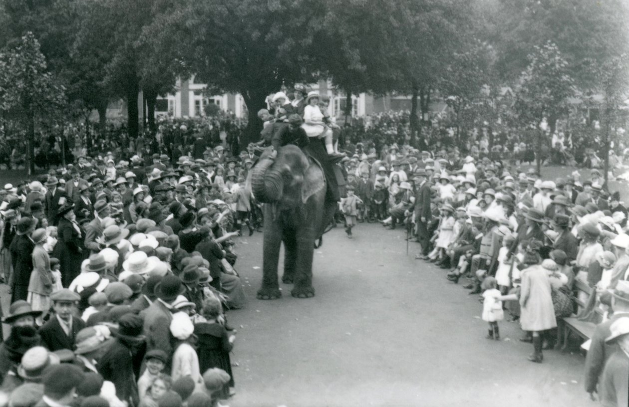 दर्शकों की भीड़ लंदन चिड़ियाघर, अगस्त बैंक अवकाश, 1922 में हाथी की सवारी देखती है द्वारा फ्रेडरिक विलियम बॉन्ड