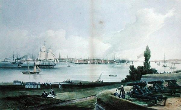 गवर्नर द्वीप से न्यूयॉर्क, हेनरी पैप्रिल द्वारा उकेरा गया (fl.1846-48) (उत्कीर्णन) द्वारा फ्रेडरिक (बाद में) कैथरवुड