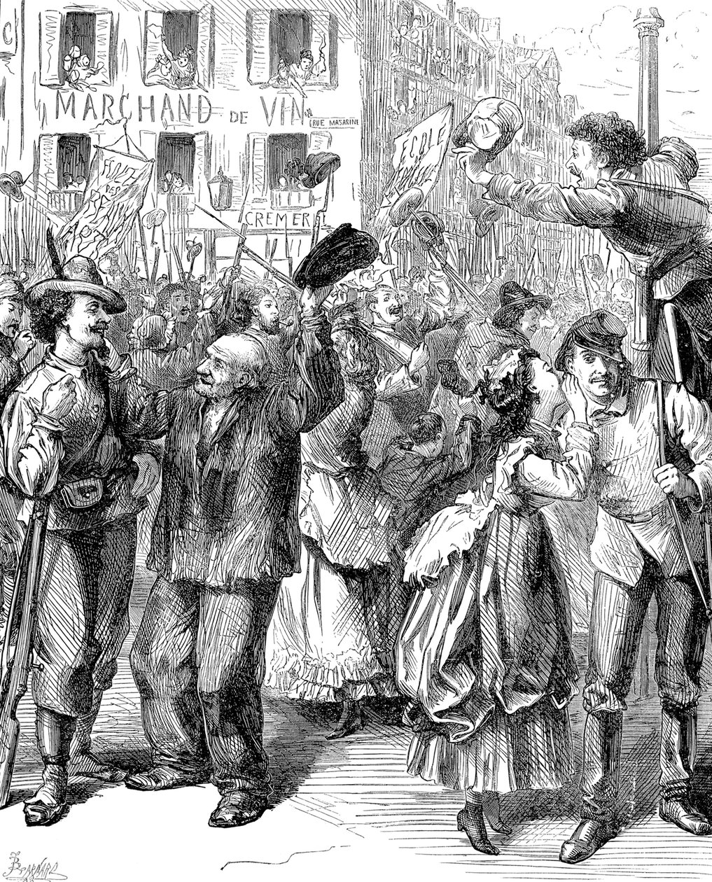 पेरिस की रक्षा: बैरिकेड्स पर जाने वाले छात्र, फ्रेंको-प्रशिया युद्ध, 1870 द्वारा फ्रेडरिक बर्नार्ड
