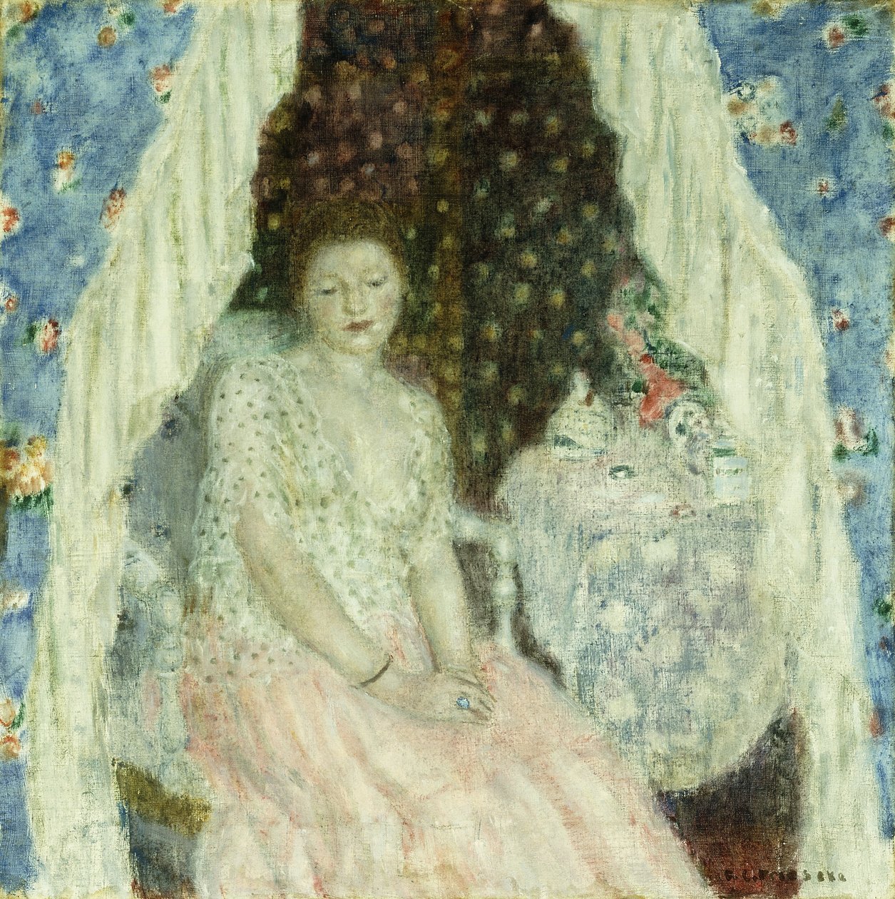 &39;ब्लू कर्टन्स&39; के लिए अध्ययन, c.1924 (कैनवास पर तेल) द्वारा फ्रेडरिक कार्ल फ्रैसेक