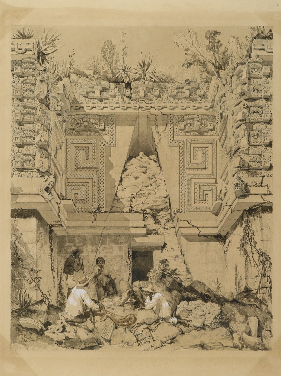 आर्कवे, कासा डेल गोबर्नडोर, यूक्समेल, युकाटन, 1843 (वॉप पेपर पर सेपिया स्याही और वॉश) द्वारा फ्रेडरिक कैथरवुड