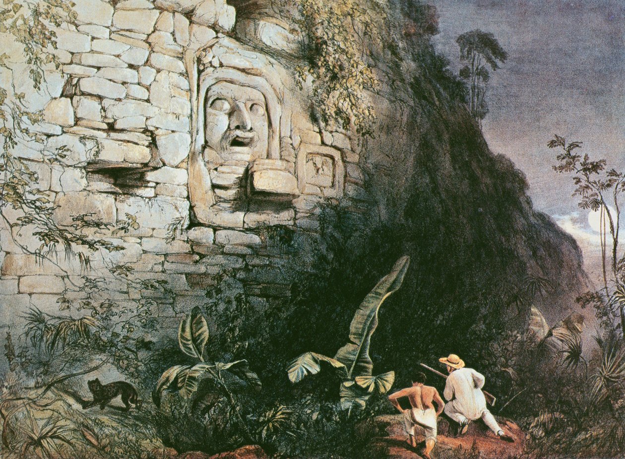 इत्ज़ाम ना, इज़ामल, युकाटन, मैक्सिको, 1844 (रंगीन लिथो) के प्रमुख द्वारा फ्रेडरिक कैथरवुड
