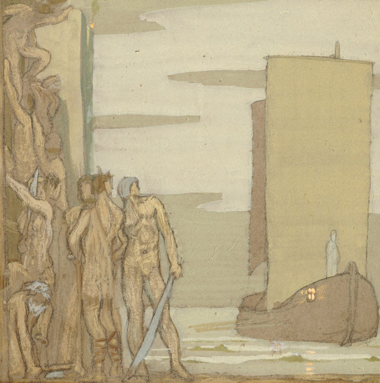 आयरलैंड में सेंट पैट्रिक की लैंडिंग, c.1912 (लकड़ी पर तापमान) द्वारा फ्रेडरिक केली रॉबिन्सन