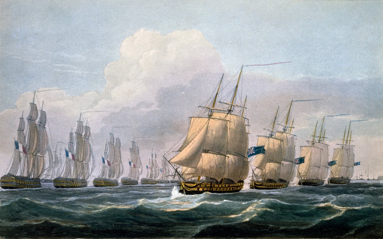 जे। राल्फ़, 1820 के &39;द नेवल क्रोनोलॉजी ऑफ़ ग्रेट ब्रिटेन&39; के जहाजों के अपने स्क्वाड्रन का नेतृत्व करने वाले एचएमएस थेटस में कैप्टन बेर्स्फोर्ड द्वारा फ्रेडरिक क्रिश्चियन लुईस