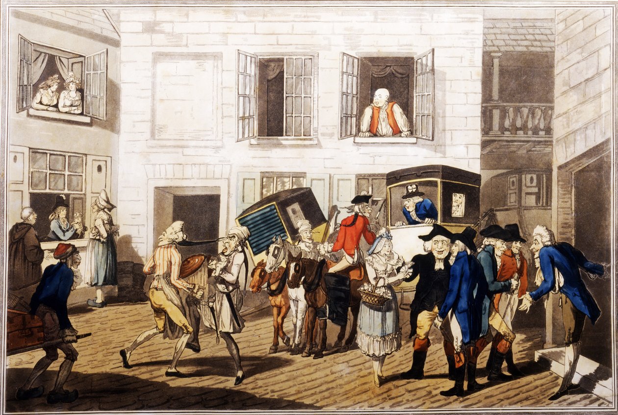कैस, पब में इन यार्ड। विलियम हॉलैंड, लंदन, द्वारा 1790 (हाथ से रंग जलीय) द्वारा फ्रेडरिक जॉर्ज बायरन