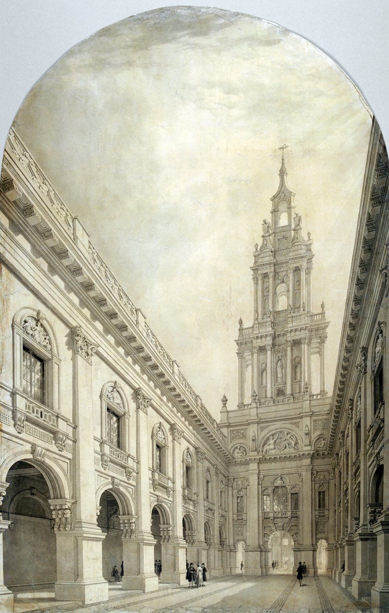 नए रॉयल एक्सचेंज के लिए डिज़ाइन, 1839। द्वारा फ्रेडरिक मैकेंज़ी