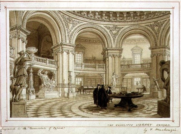 रैडक्लिफ लाइब्रेरी, ऑक्सफोर्ड, c.1835 (कागज पर पानी के रंग का) द्वारा फ्रेडरिक मैकेंज़ी