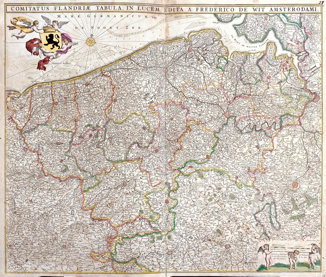 फ़्लैंडर्स की गिनती का नक्शा (फ्रांस और बेल्जियम) (नक़्क़ाशी) द्वारा फ्रेडरिक डे विट