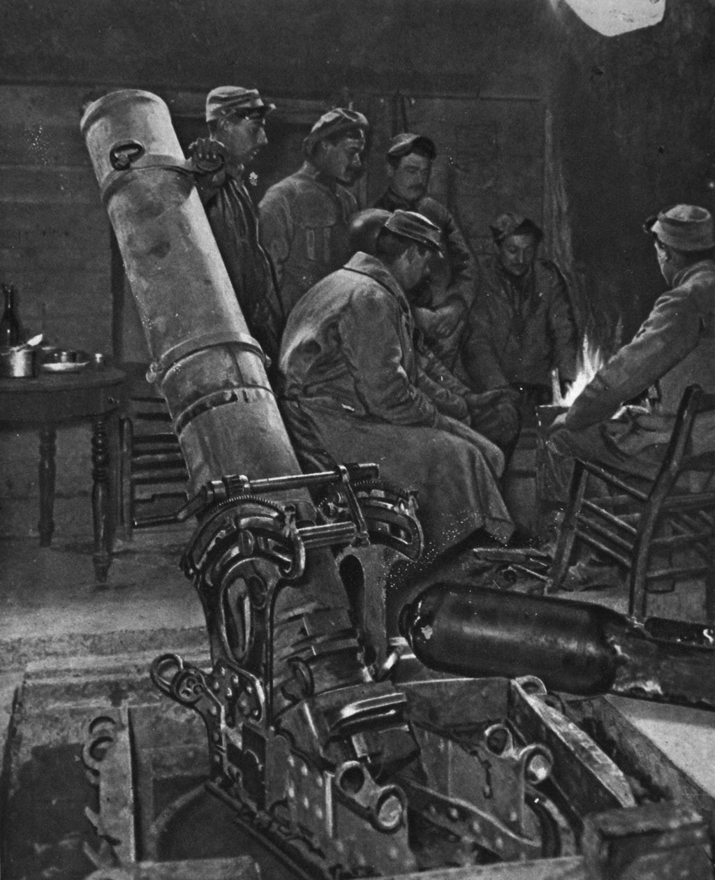 7 वीं मार्च 1917 को द इलस्ट्रेटेड वॉर न्यूज़ का चित्रण, इसकी शीतकालीन मांद में एक फ्रेंच ट्रेंच-मोर्टार द्वारा फ्रेंच फोटोग्राफर