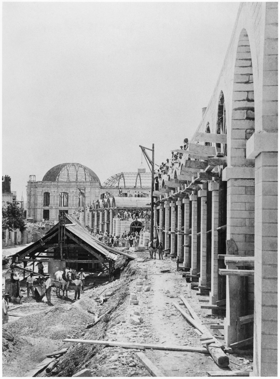 Auteuil स्टेशन, पेरिस के पास Auteuil के पुल पुल का निर्माण, c.1900 द्वारा फ्रेंच फोटोग्राफर