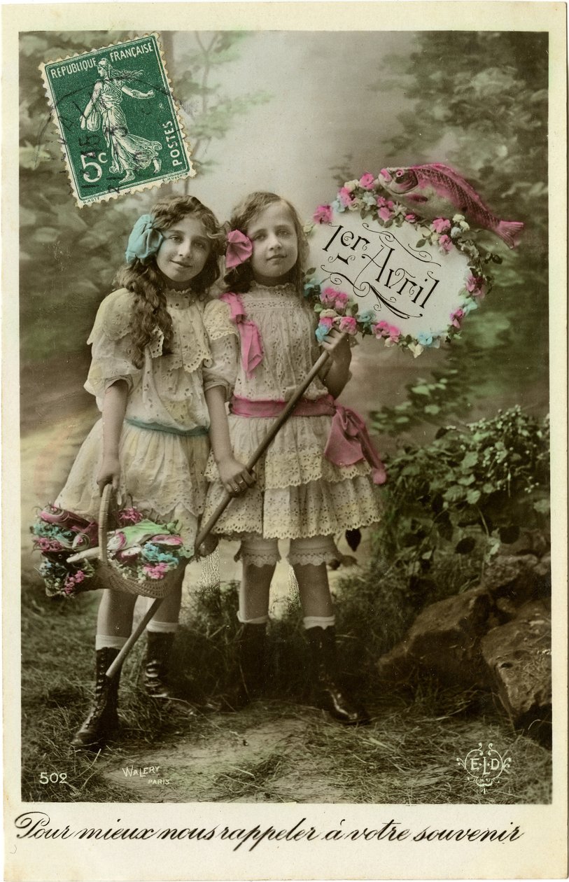 अभिवादन, अप्रैल फूल दिवस, 1906 (रंगीन फोटो) द्वारा फ्रेंच फोटोग्राफर