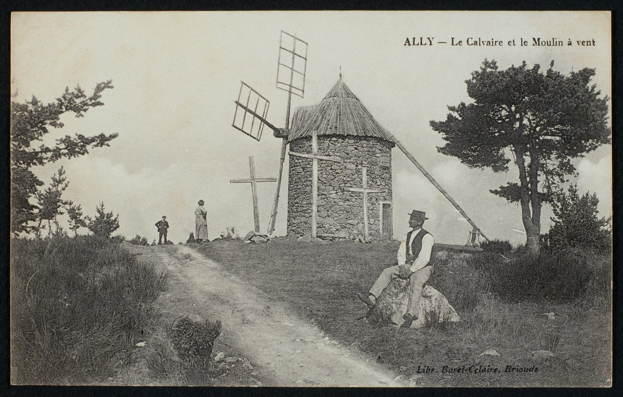Ally, Le Puy-en-Velay, c.1900 में कलवारी और पवनचक्की का चित्रण पोस्टकार्ड द्वारा फ्रेंच फोटोग्राफर