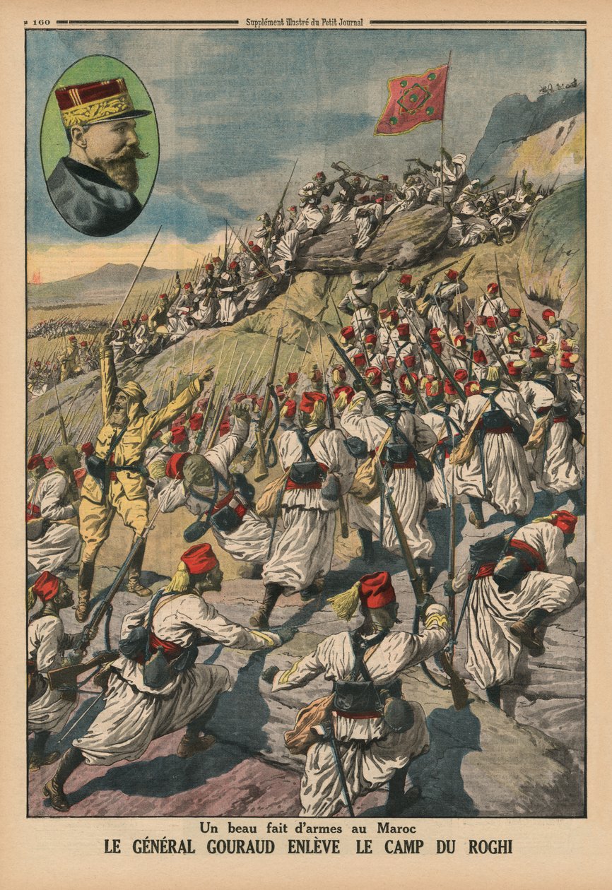 मोरक्को में हथियारों का एक अच्छा करतब, जनरल गौर्ड रोजी के शिविर पर कब्जा, &39;ले पेटिट जर्नल&39; से बैक कवर चित्रण, पूरक चित्र, 26 मई 1914 द्वारा फ्रेंच स्कूल