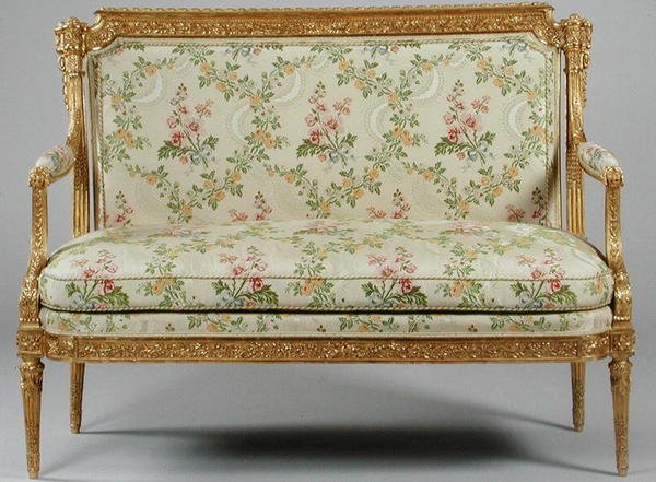 Delaisement द्वारा मुहर लगी लुई XVI फर्नीचर के सूट से Canape, c.1780 (नक्काशीदार गिल्टवुड और असबाब) (222394 देखें) द्वारा फ्रेंच स्कूल