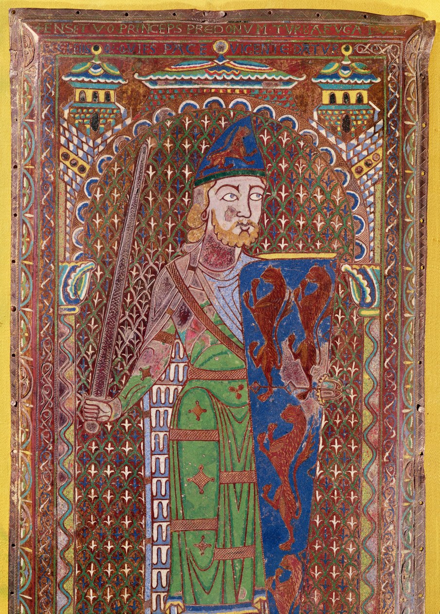 जेफ्री प्लांटेनेट की कब्र पट्टिका का विस्तार, c.1151-55 (गिल्ट कॉपर पर मीनाकारी) (179331 भी देखें) द्वारा फ्रेंच स्कूल