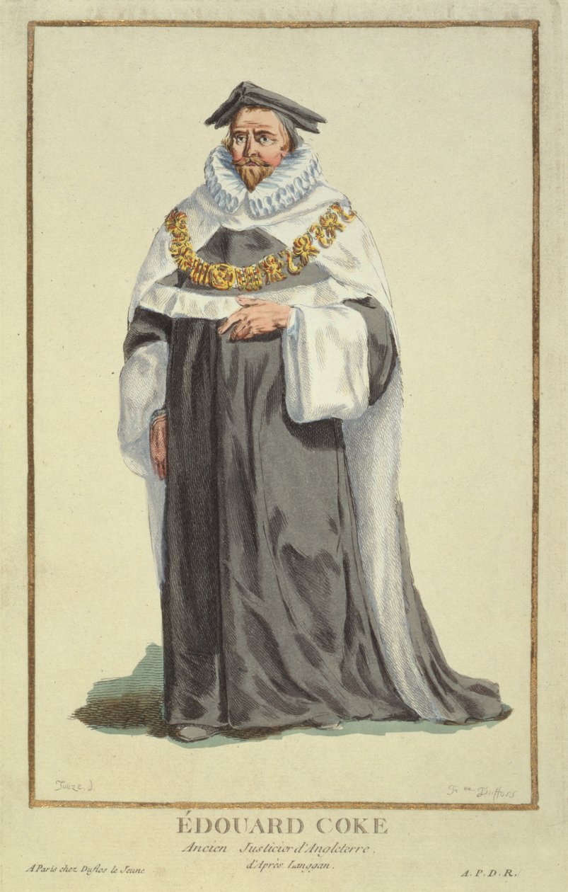 एडवर्ड कोक (1552-1634), पियरे डुफोसल (1742-1816) द्वारा उत्कीर्ण, 1780 (कॉपर उत्कीर्णन) द्वारा फ्रेंच स्कूल