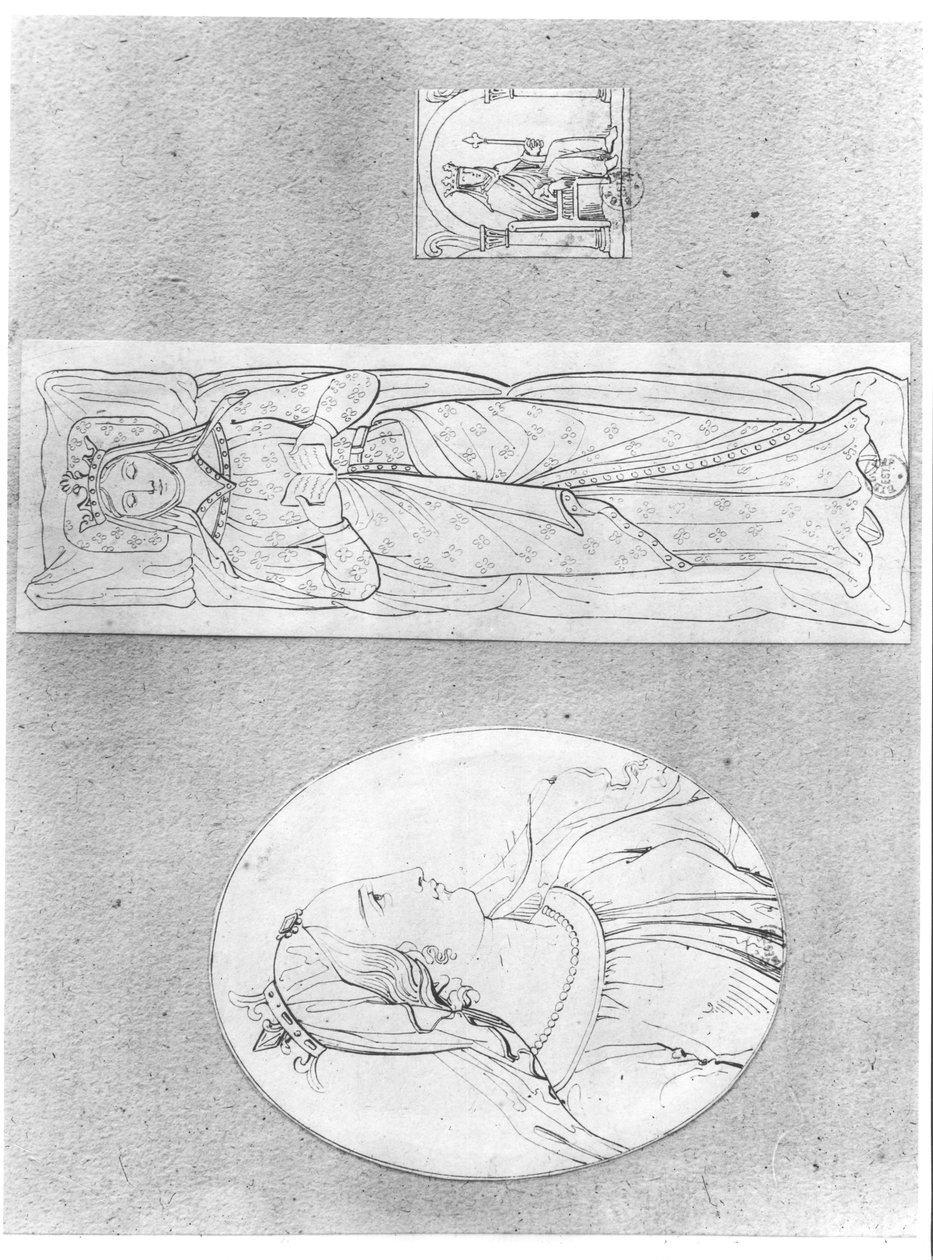एक्विटेन की एलेनोर (c.1122-1204): प्रोफाइल में पोर्ट्रेट, रिकुम्बेंट, और उसके सिंहासन पर (155489 और 158140 भी देखें) द्वारा फ्रेंच स्कूल