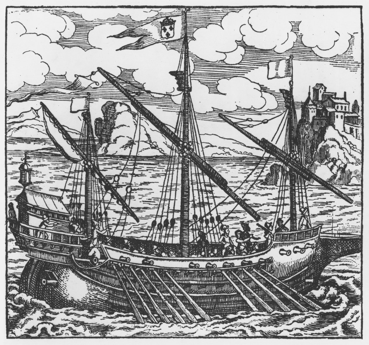 लुई XI (1423-83) (xylograph) के बाद से फ्रेंच गैली लेवंत के बंदरगाहों में काम कर रही है द्वारा फ्रेंच स्कूल