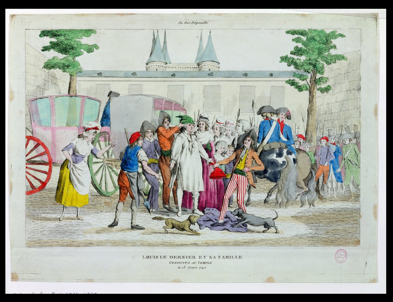 लुई XVI (1754-93) और उनके परिवार को मंदिर में ले जाया गया, 13 अगस्त 1792 द्वारा फ्रेंच स्कूल