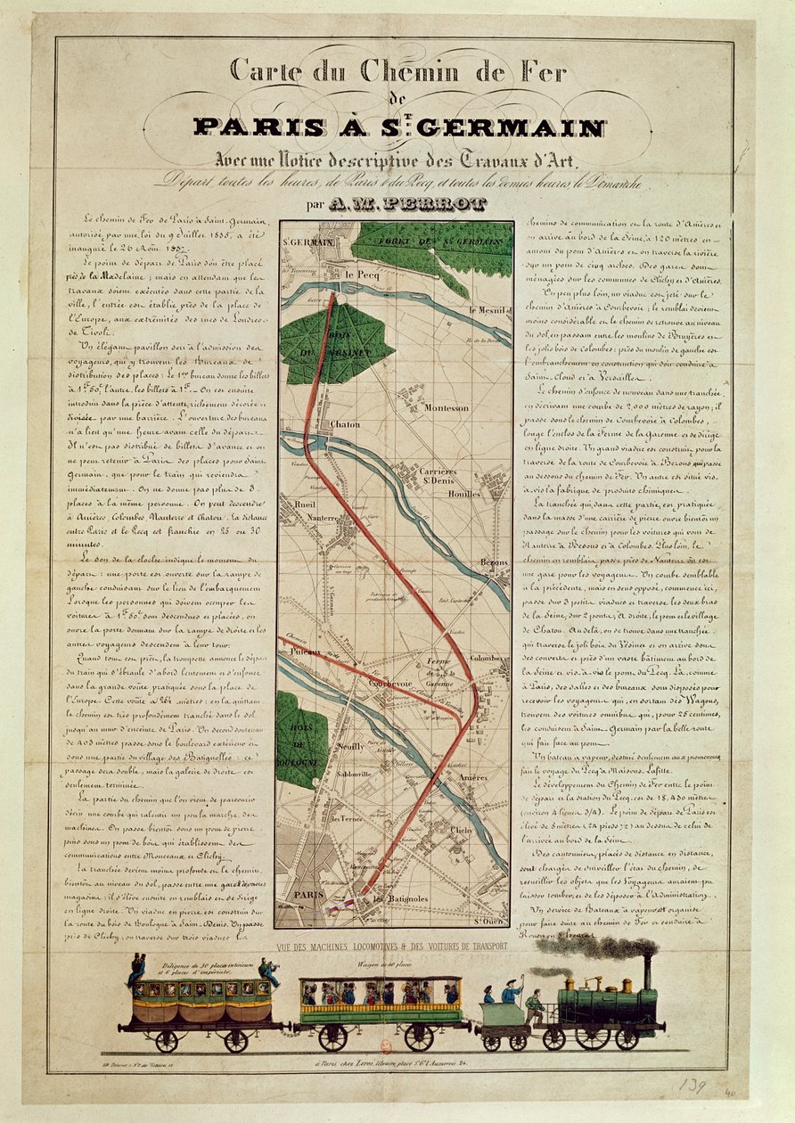 पेरिस के सेंट जर्मेन रेलवे का नक्शा, एएम पेरोट द्वारा, 26 अगस्त 1837 द्वारा फ्रेंच स्कूल