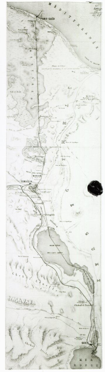स्वेज नहर का मानचित्र, c.1869 द्वारा फ्रेंच स्कूल