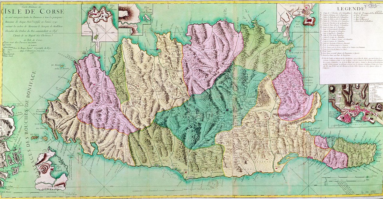 कोर्सिका का सैन्य नक्शा, 1768 द्वारा फ्रेंच स्कूल