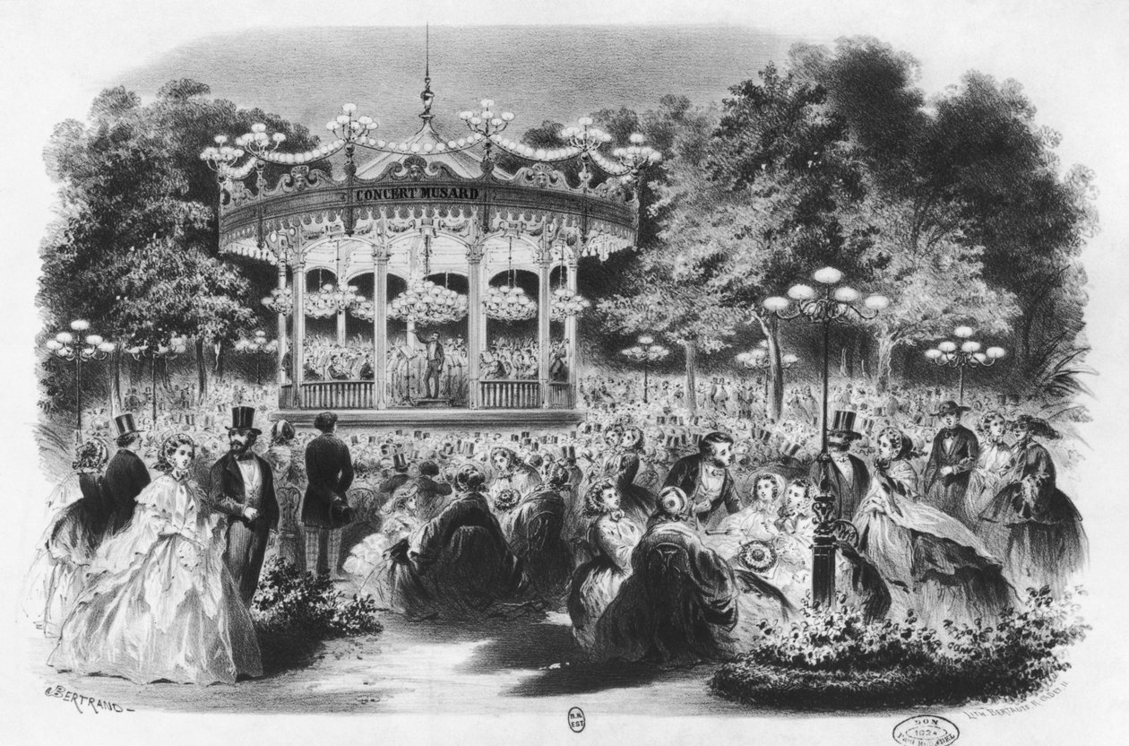 1865 के चैंप्स-एलिसीज़ में मस्क संगीत कार्यक्रम द्वारा फ्रेंच स्कूल