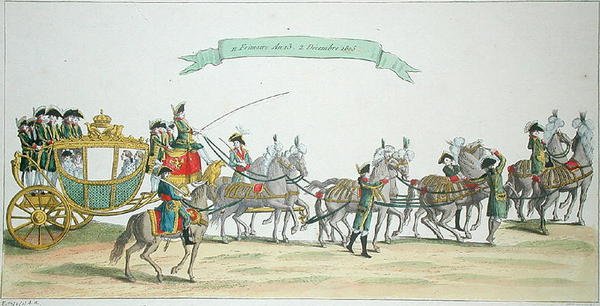 नेपोलियन बोनापार्ट (1769-1821) ने अपने राज्याभिषेक के लिए नोट्रे डेम के मार्ग पर, 2 दिसंबर 1804 द्वारा फ्रेंच स्कूल