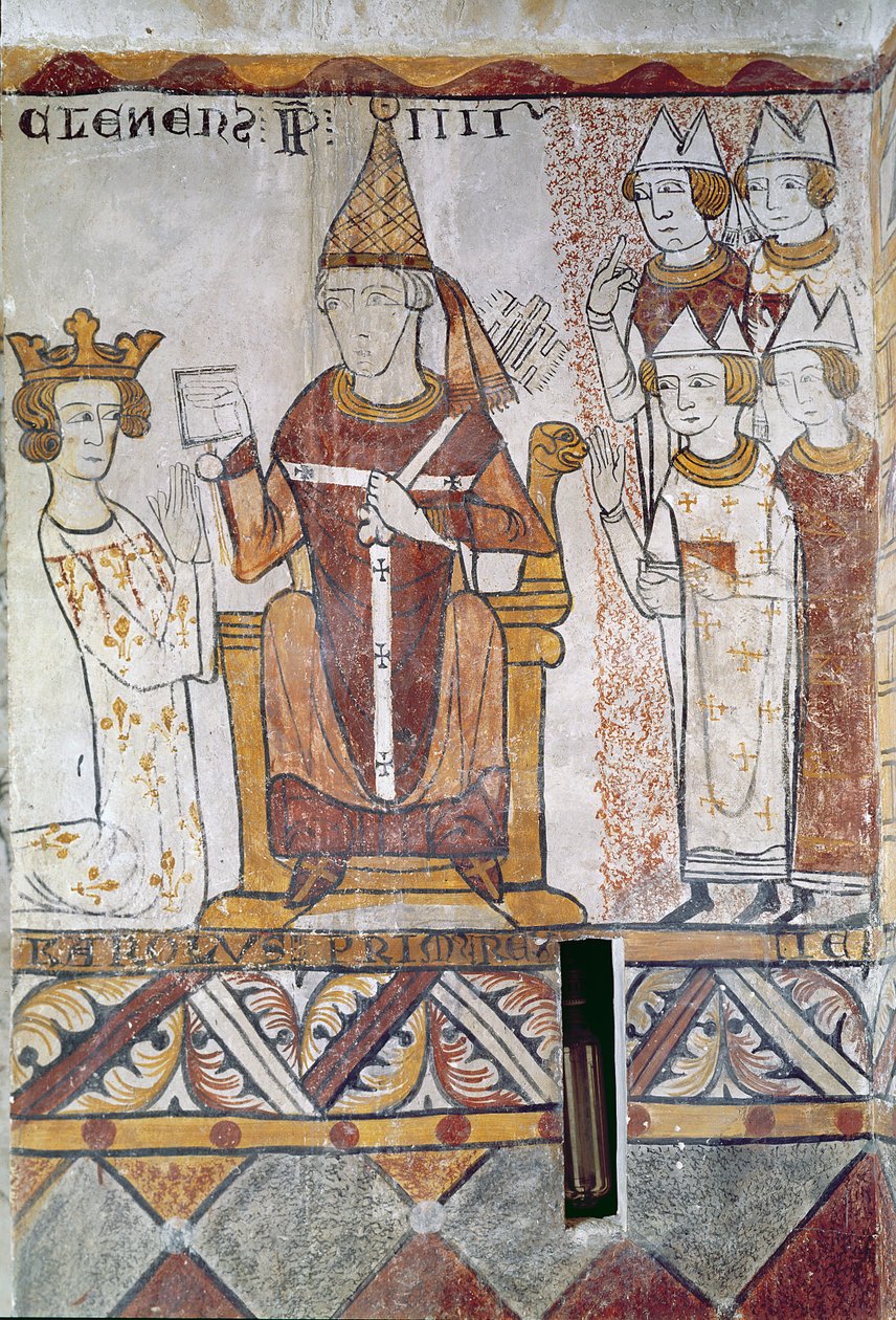 पोप क्लेमेंट IV (c.1195-1268) 28 जून 1265 को सिसिली साम्राज्य के साथ अंजु (1226-85) के चार्ल्स का निवेश द्वारा फ्रेंच स्कूल