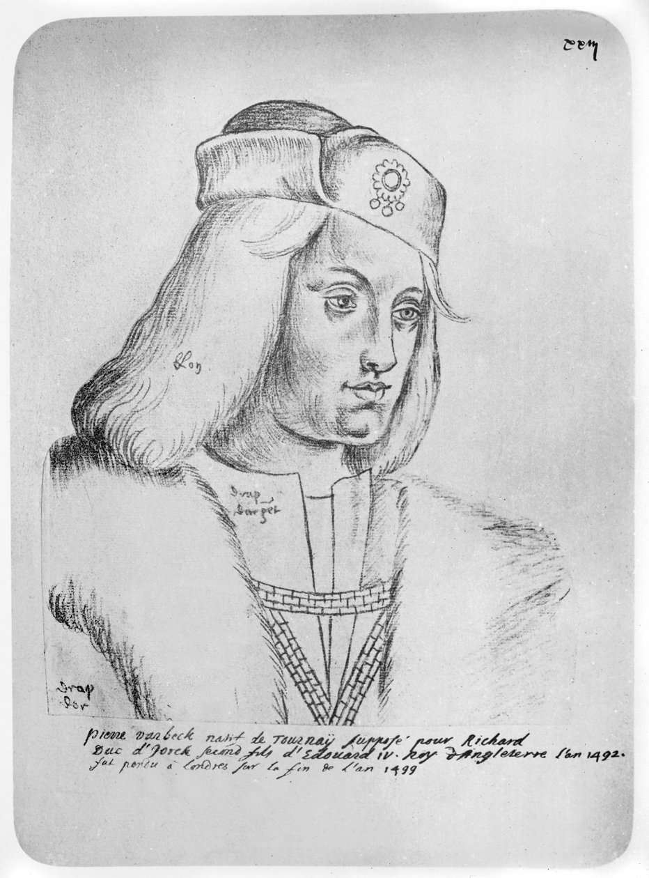 पर्किन वारबेक का पोर्ट्रेट (c.1474-99) फ्लेमिश इम्पोर्टर और अंग्रेजी सिंहासन का दिखावा करने वाला (कागज पर संगीन) द्वारा फ्रेंच स्कूल