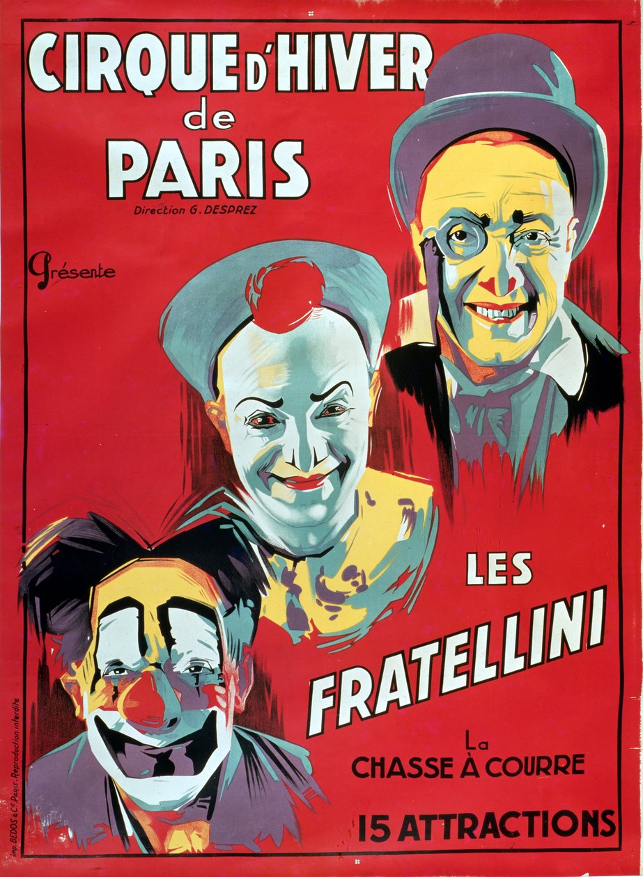 Fratellini जोकर की विशेषता वाले &39;Cirque d&39;Hiver de Paris&39; का पोस्टर विज्ञापन, c.1927 द्वारा फ्रेंच स्कूल