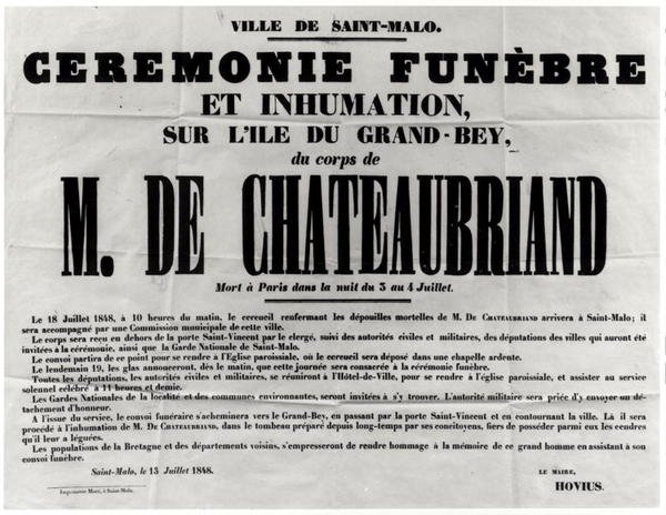 St.Malo 18 जुलाई 1848 (प्रिंट) में फ्रेंकोइस रेने डे चेट्रियब्रांड (1768-1848) के अंतिम संस्कार के लिए पोस्टर द्वारा फ्रेंच स्कूल
