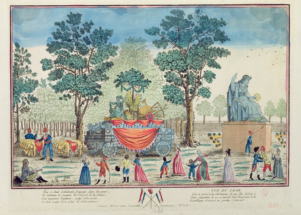 &39;सर्वोच्च दिवस&39; के बाद कृषि के रथ का जुलूस, c.1794 (रंगीन नक्काशी) द्वारा फ्रेंच स्कूल