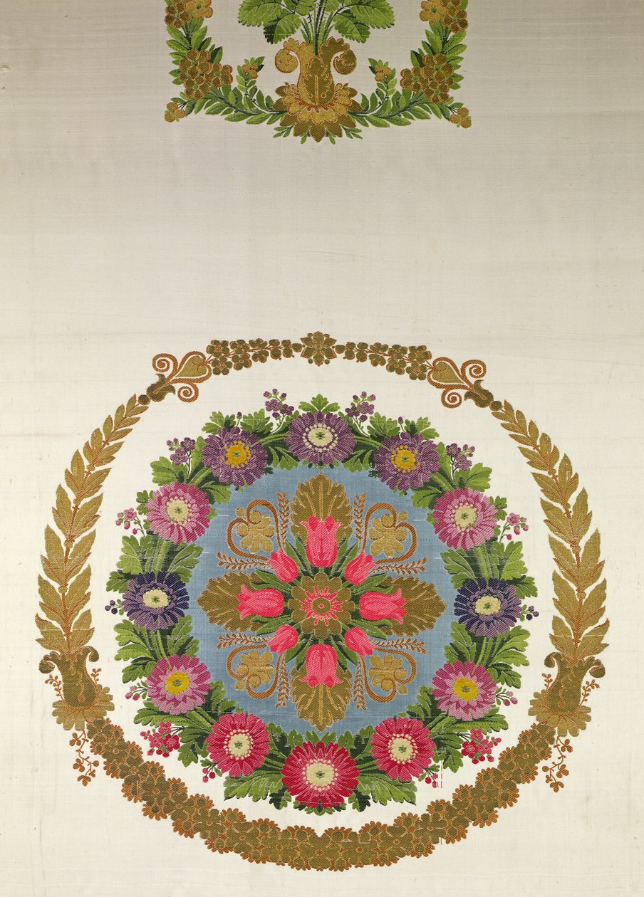 बिसार्डन, कजिन और बोनी, लियोन, 1811 (कशीदाकारी साटन) द्वारा सीट कवर द्वारा फ्रेंच स्कूल
