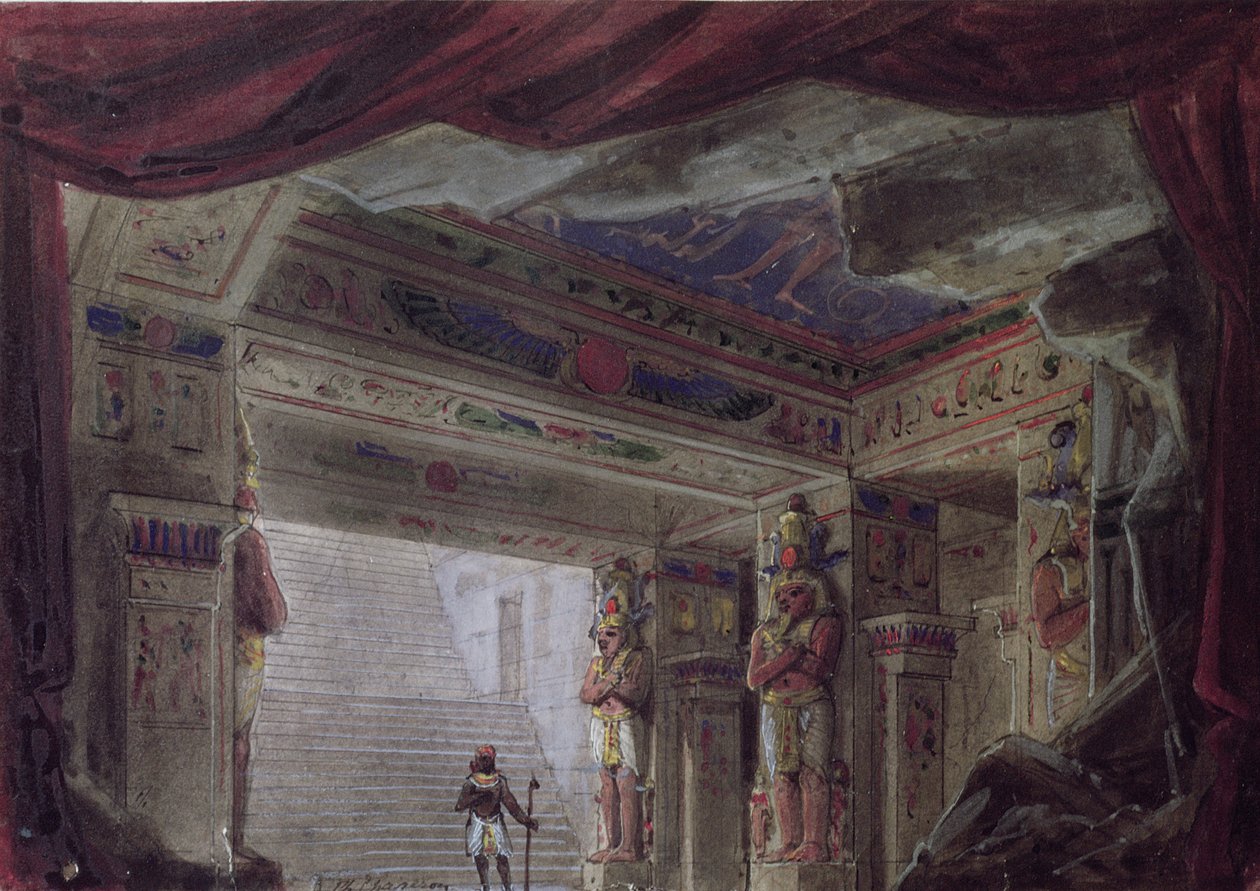 वोल्फगैंग एमेडस मोजार्ट (1756-91) द्वारा &39;द मैजिक फ्लूट&39; के लिए सेट डिज़ाइन द्वारा फ्रेंच स्कूल