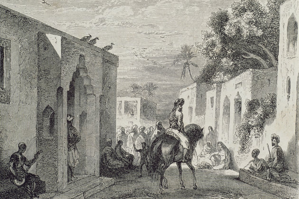 1860 के दशक में एक ज़ांज़ीबार शहर में सड़क द्वारा फ्रेंच स्कूल