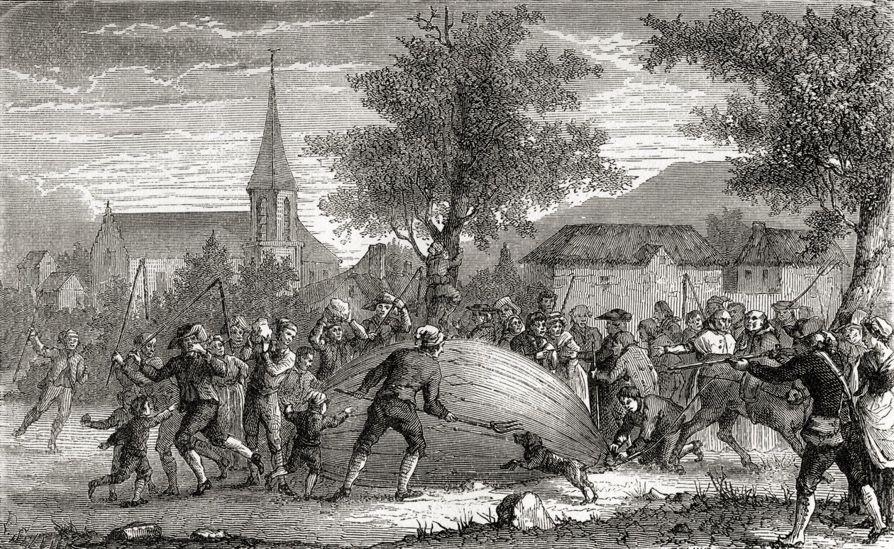 चार्ल्स का गुब्बारा, पेरिस का विनाश, 27 अगस्त 1783, &39;वंडरफुल बैलून एस्केन्ट्स एंड द कॉन्क्वेस्ट ऑफ़ द स्काईज़&39; से, फुलजेन मैरियन द्वारा, c.1870 में प्रकाशित द्वारा फ्रेंच स्कूल