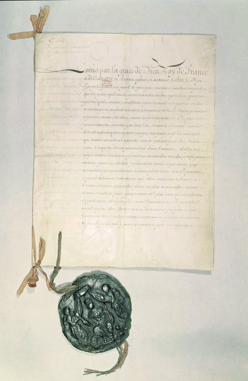 द एडिक्ट ऑफ फॉनटेनब्लो, 18 अक्टूबर 1685 (कागज पर कलम और स्याही) द्वारा फ्रेंच स्कूल