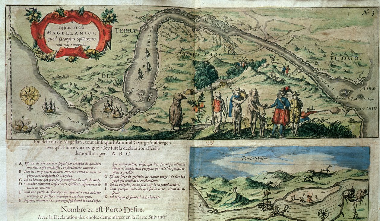 एडमिरल जोरिस वैन स्पिलबरजेन का फ्लोटिला (सी। 1568-1620) मैगलन घाट के पार द्वारा फ्रेंच स्कूल