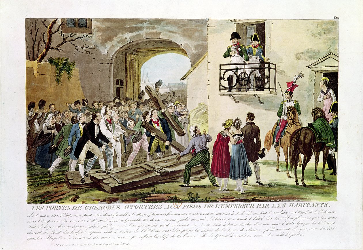 6 मार्च 1815 को सम्राट के पैरों में ग्रेनोबल के गेट्स को जमा करते हुए इंहाबिटेंट्स द्वारा फ्रेंच स्कूल