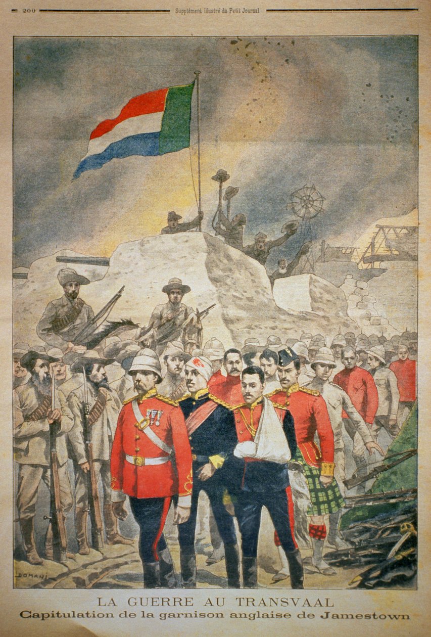 ट्रांसवाल में युद्ध: जेम्सटाउन में अंग्रेजी गैरीसन का कैपिटलाइज़ेशन, ले पेटिट जर्नल से चित्रण, दिसंबर 9999 द्वारा फ्रेंच स्कूल