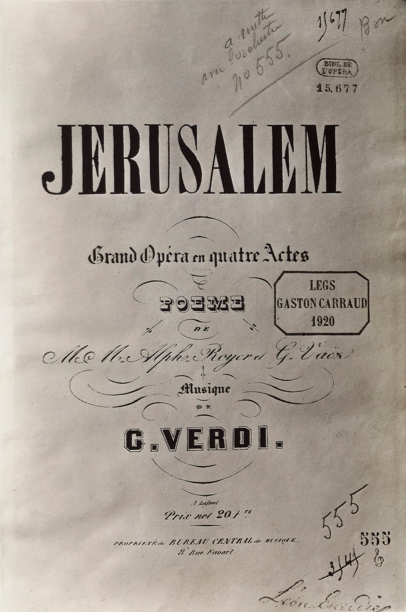 ओपेरा यरूशलेम का शीर्षक पृष्ठ, c.1847 द्वारा फ्रेंच स्कूल