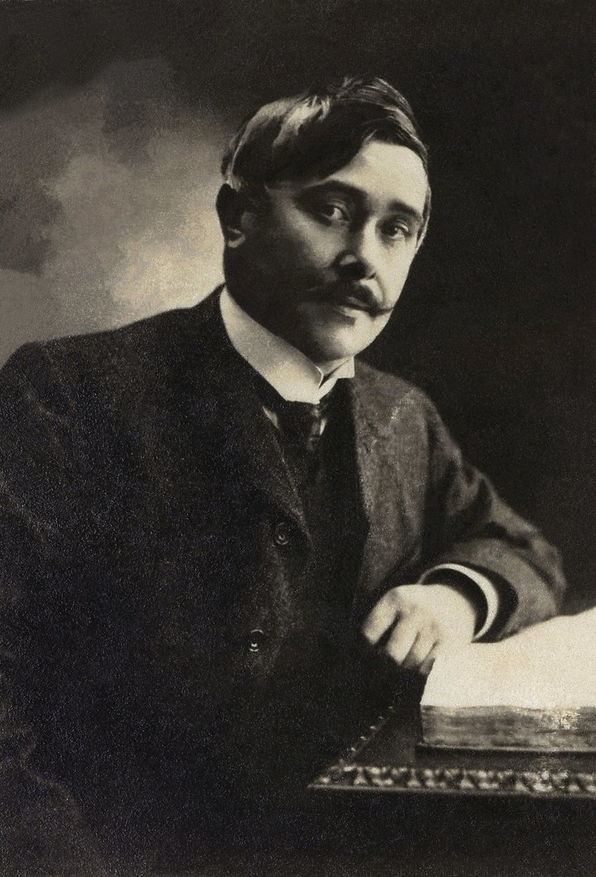 मौरिस मैटरलिंक का पोर्ट्रेट (1862-1949), नाटककार, निबंधकार, फ्रेंच भाषी बेल्जियम के कवि। द्वारा फ्रेंच फोटोग्राफर